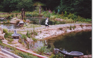 A Ruskin Flowform aerating water at Ruskin Mill Fish Farm in Gloucestershire